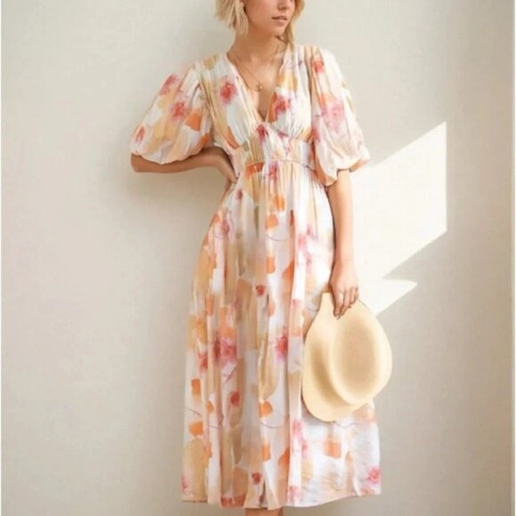 Long Sleeve Boho Floral Maxi Dress V Neck Casual Long Dress - Picture 1 of 4